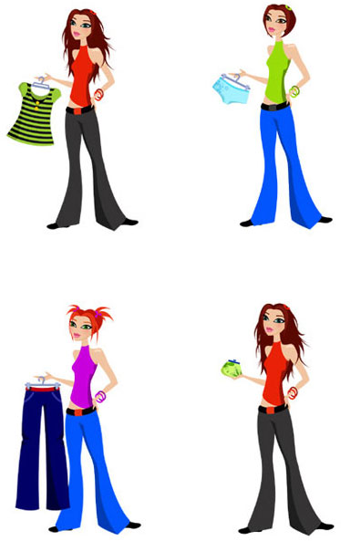 Funny illustration of three girls with accessories created for a teen site.