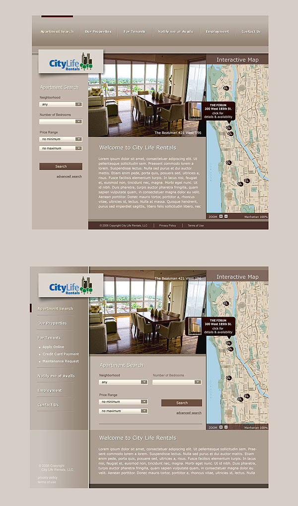 Design development of web site homepage